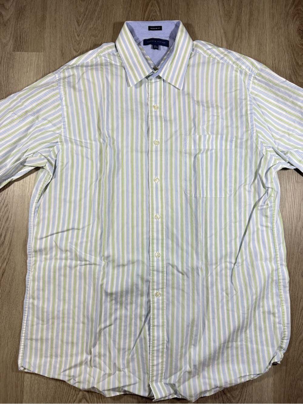 Tommy Hilfiger Light Blue & Light Green Striped Dress Shirt